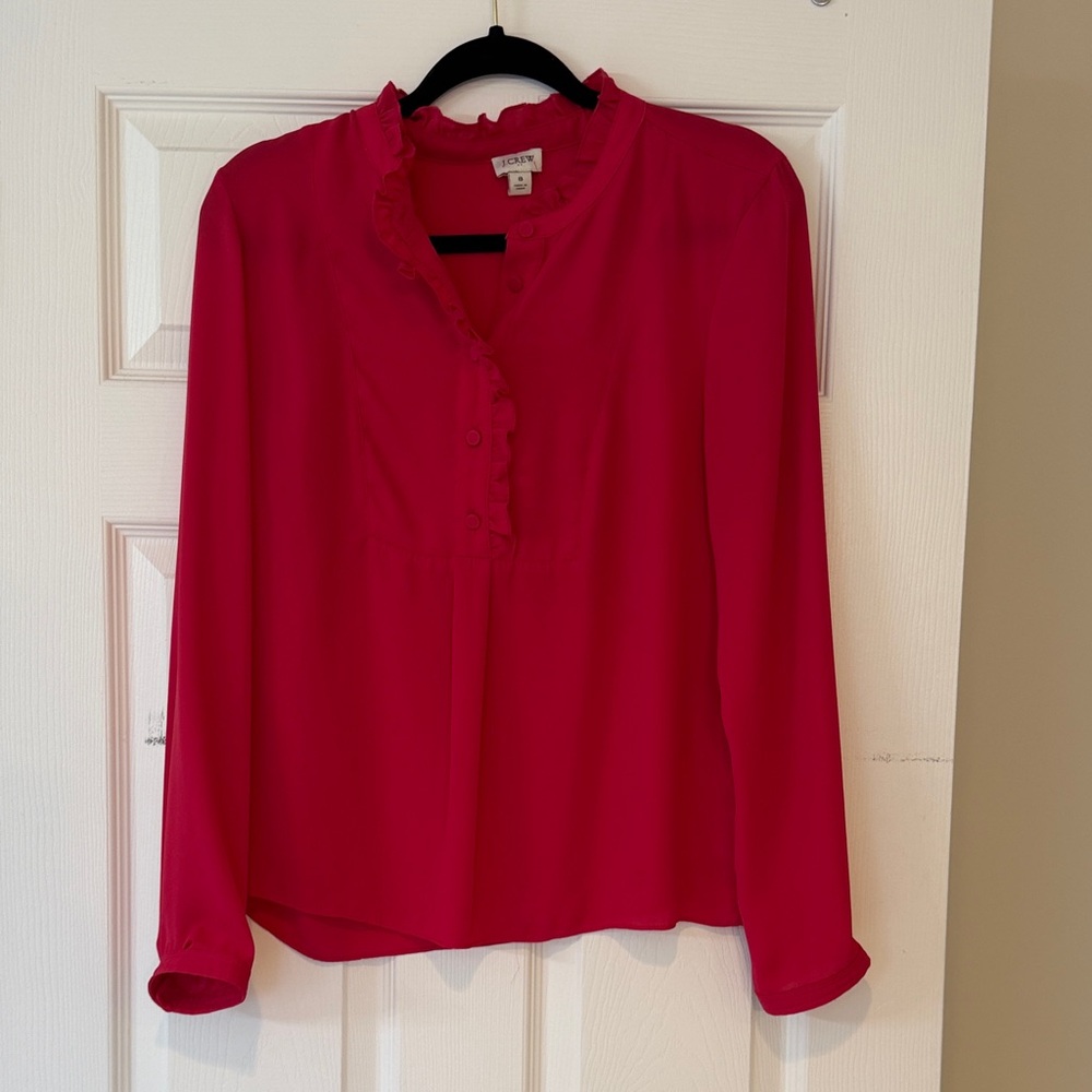 J. Crew Raspberry Pink Ruffle Blouse
